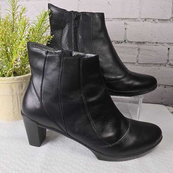 NAOT WOMENS BLACK LEATHER ANKLE BOOTS SIZE EUR 39/ US 9 LIKE NEW BLOCK HEEL - Picture 8 of 8